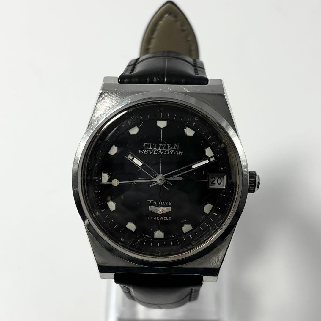 【稼動】 CITIZEN セブンスター 腕時計 メンズ 黒文字盤 デラックス