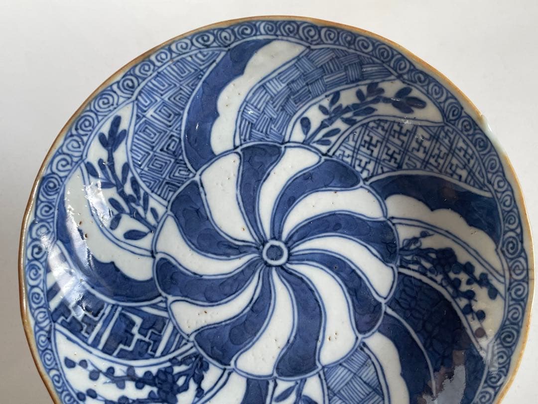 中国骨董　アンティーク　祥瑞　捻文様　縁錆　五寸皿　銘々皿　景徳鎮　古染付