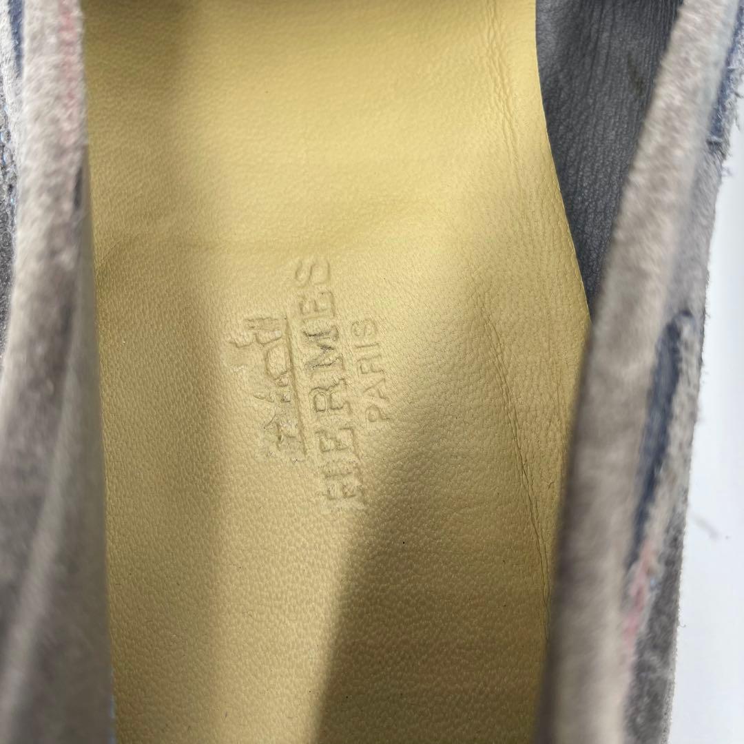 【美品】HERMES スウェード　モカシン　ドライビングシューズ　グレー26cm
