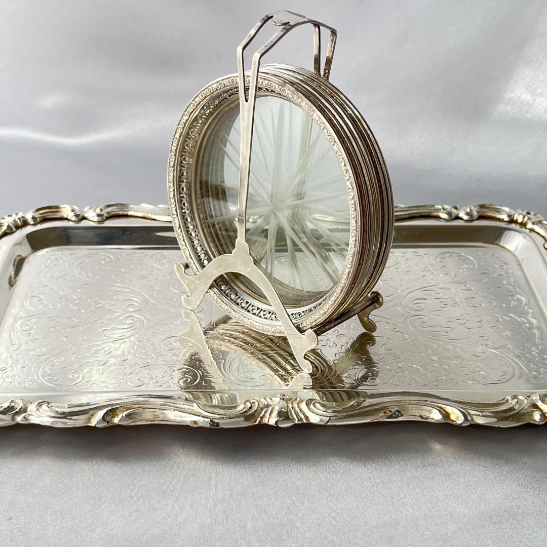 Webster】【純銀 / ガラス】 透かしのコースター 6枚 スターリング