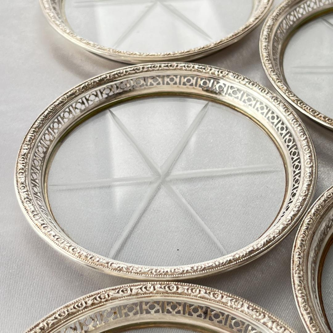 Webster】【純銀 / ガラス】 透かしのコースター 6枚 スターリング