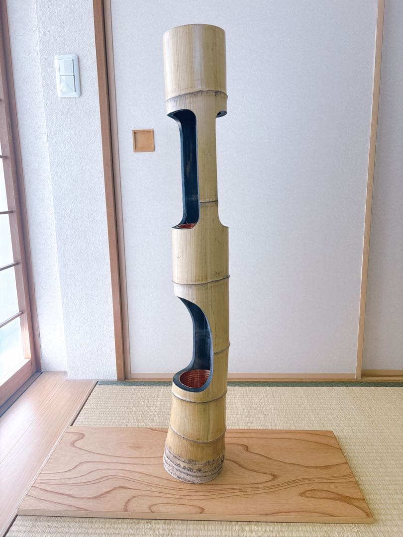 50 美品 根付き 三重切り 三重切 生け花 生花 竹花入れ 竹筒 華道具