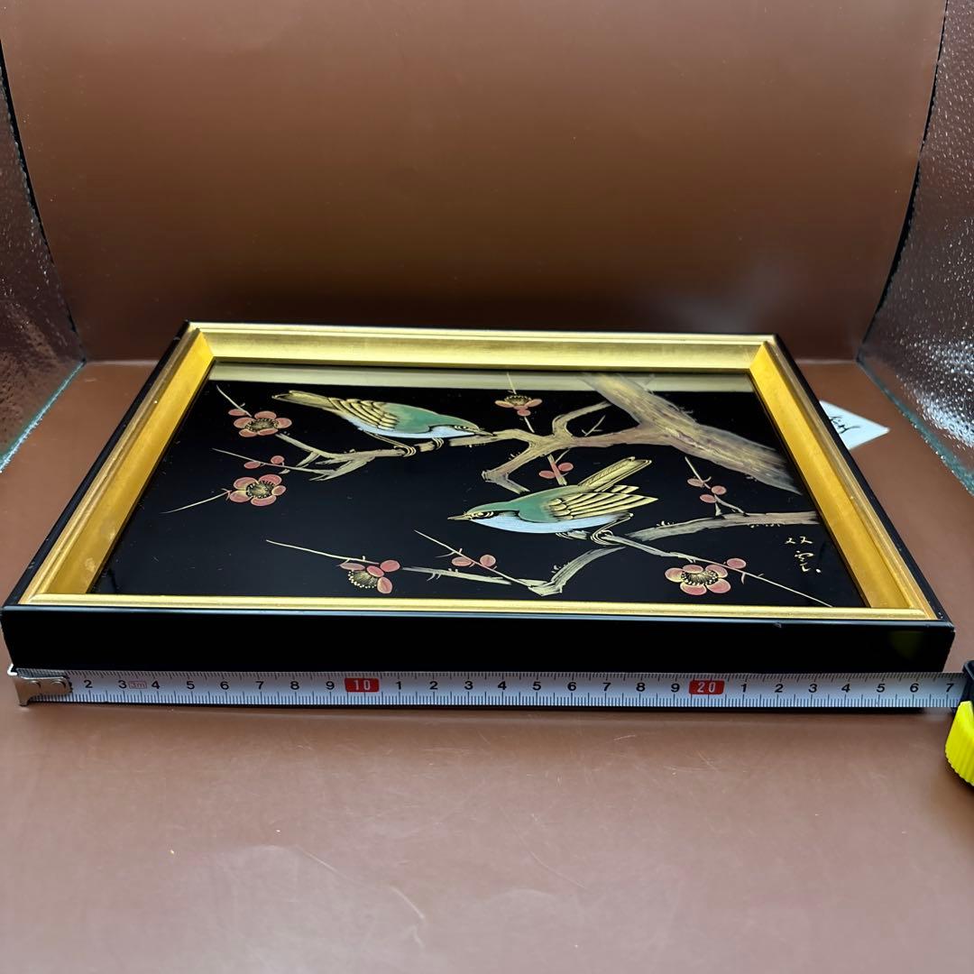 輪島塗パネル　藤八屋　奥田漆器店　漆師　ウグイス？　梅