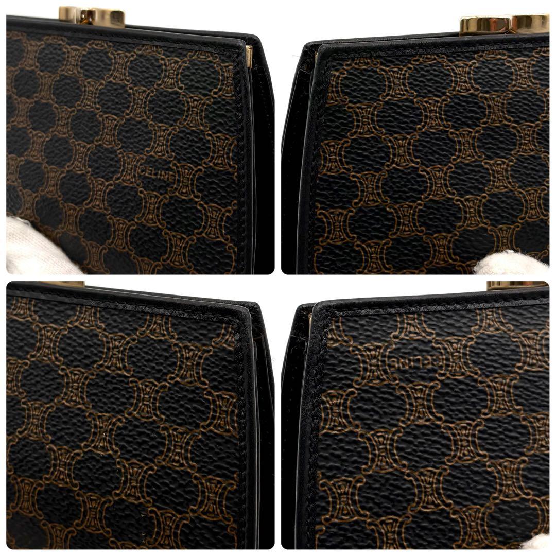 極美品✨セリーヌ マカダム がま口 財布 ポーチ PVC レザー ブラック 希少