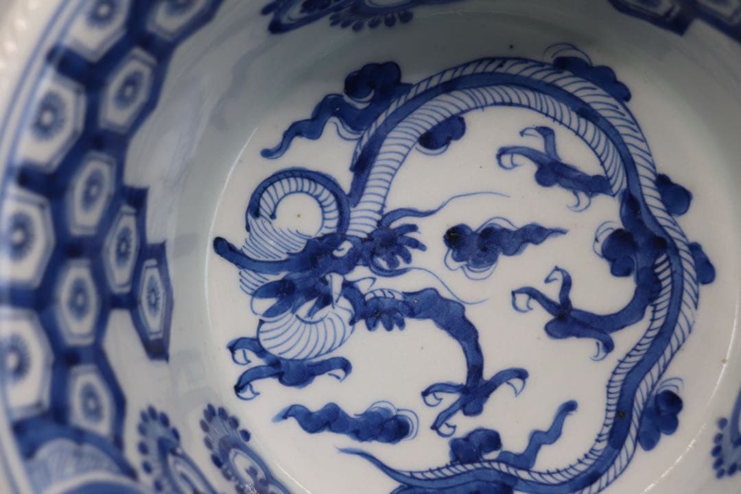 江戸　伊万里　染付　龍紋鉢　送料込み1226
