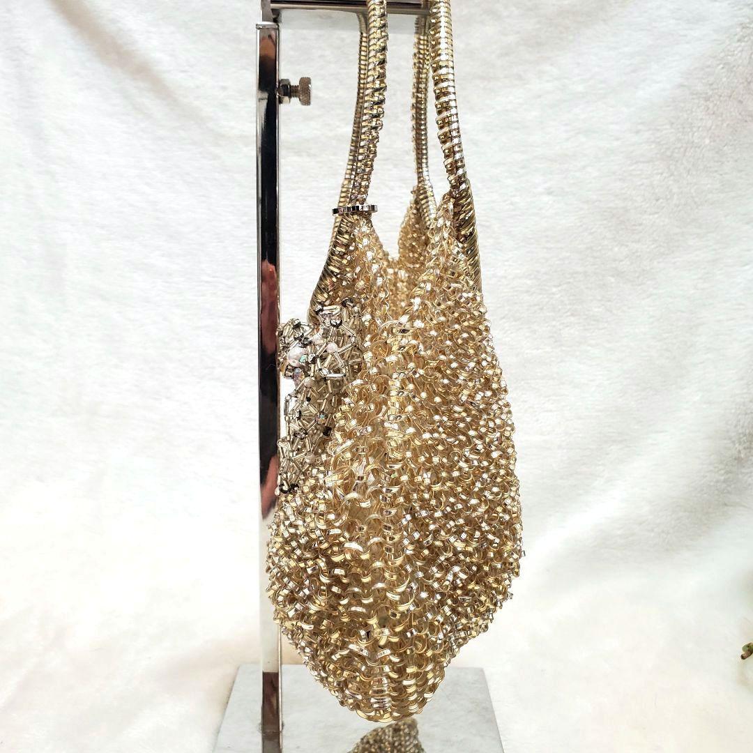 美品 アンテプリマ リボンビジュー　ワイヤーバッグ ラウンド型　シルバーゴールド