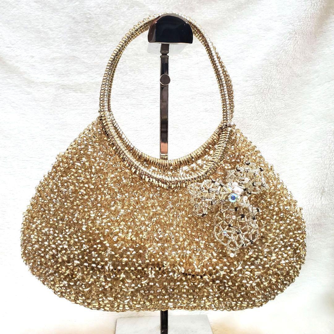 美品 アンテプリマ リボンビジュー　ワイヤーバッグ ラウンド型　シルバーゴールド