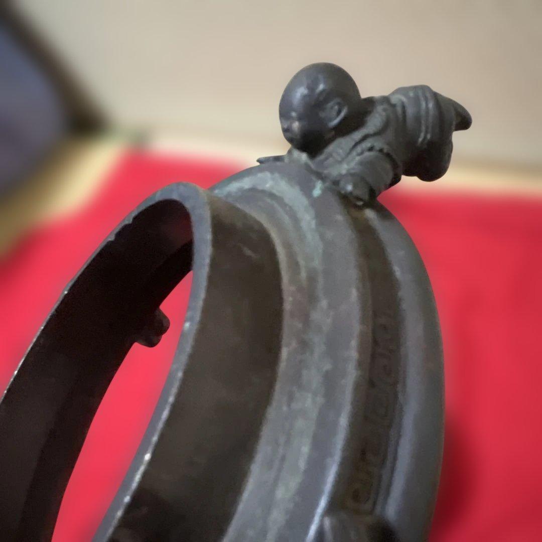 古美術　骨董品　茶道具　古銅花器　竹編紋　在銘　唐子足