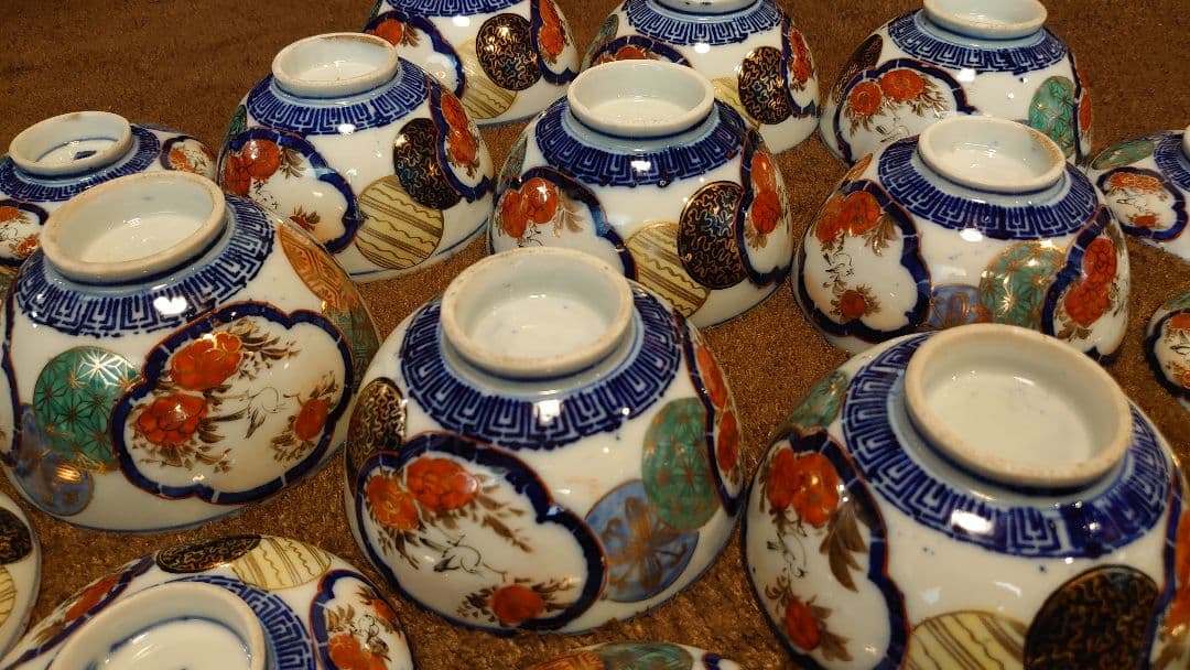 古伊万里　伊万里　色絵　金襴手　蓋碗　蔵出し　９客