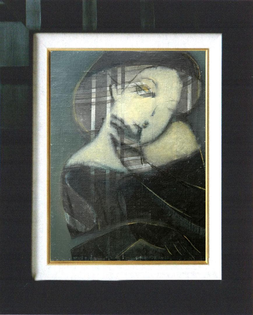 油絵 絵 絵画インテリア 額付(青緑＋金色の枠) F4-052313 人物 女性