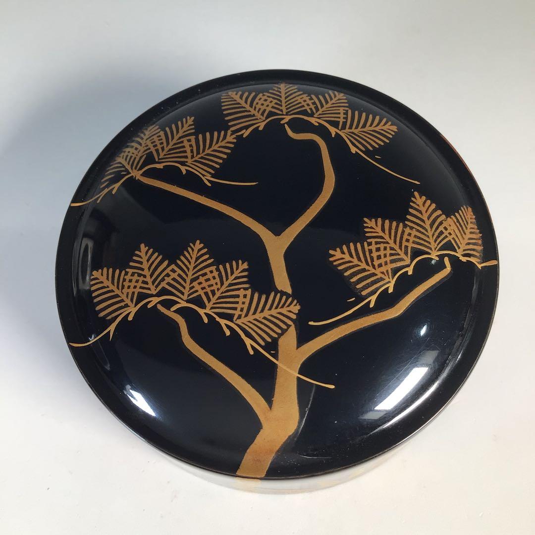 M811 茶入 『和田瑾斎作』『黒漆塗』『松竹蒔絵』『腰高茶入』 共