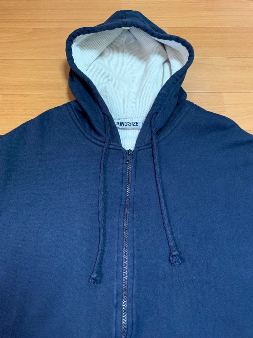 80sUSA KING SIZE裏サーマルパーカーXXLダブルフェイス紺ワッフル