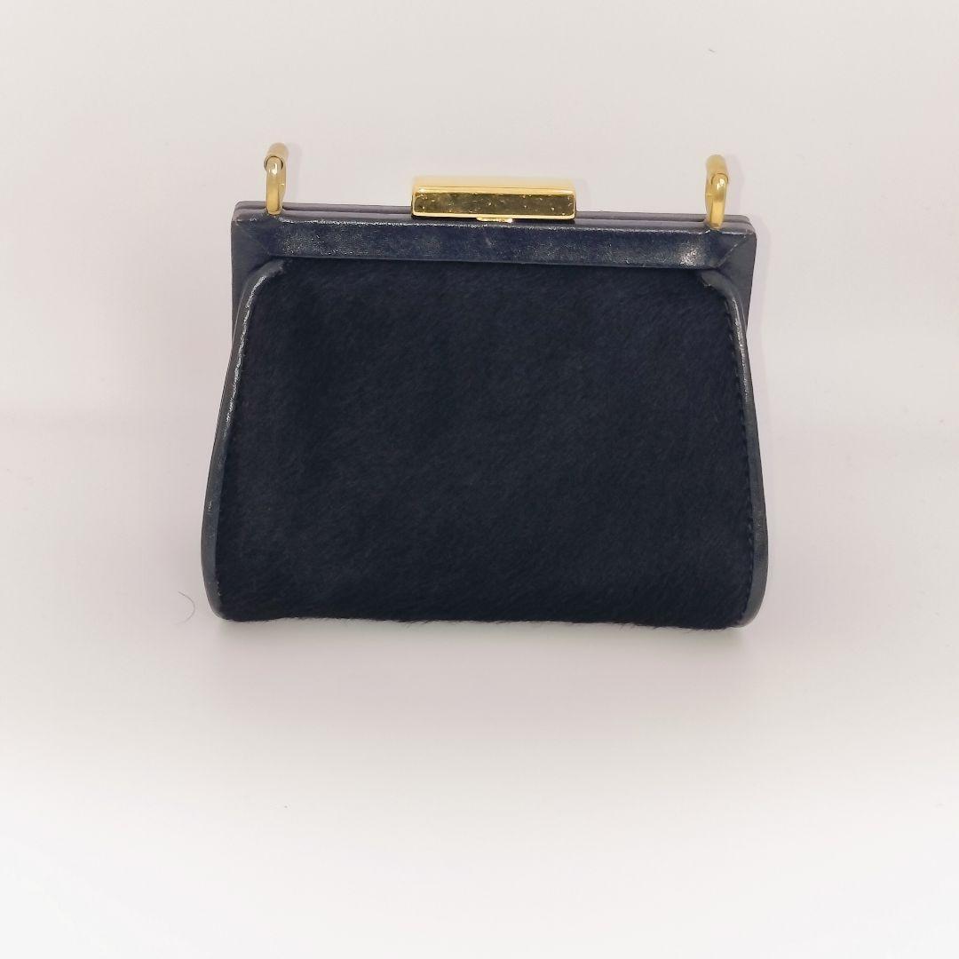 【希少　訳あり】GUCCI グッチ　ハラコ ミニ がま口　ポーチ　財布　ネイビー