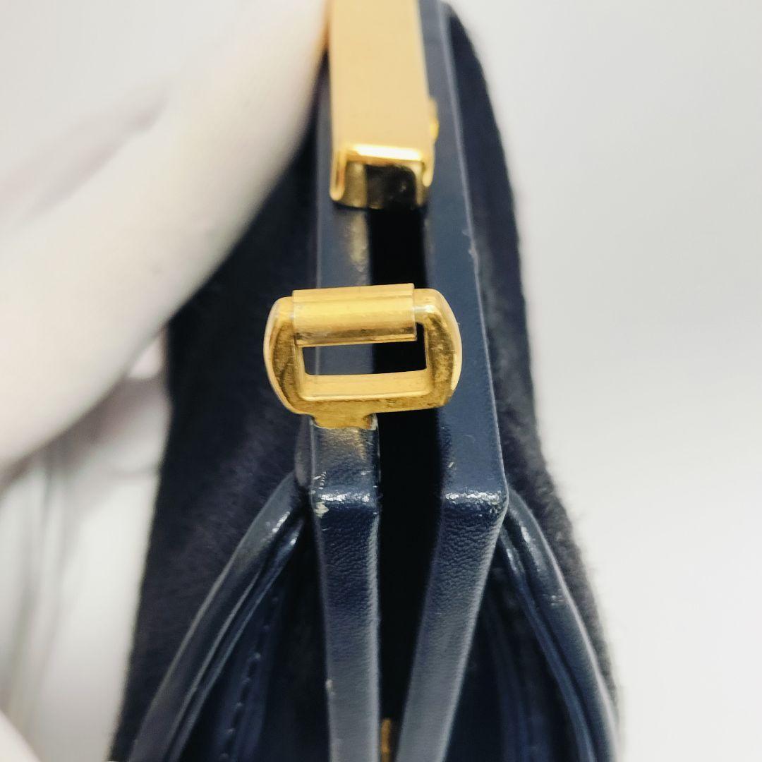 【希少　訳あり】GUCCI グッチ　ハラコ ミニ がま口　ポーチ　財布　ネイビー