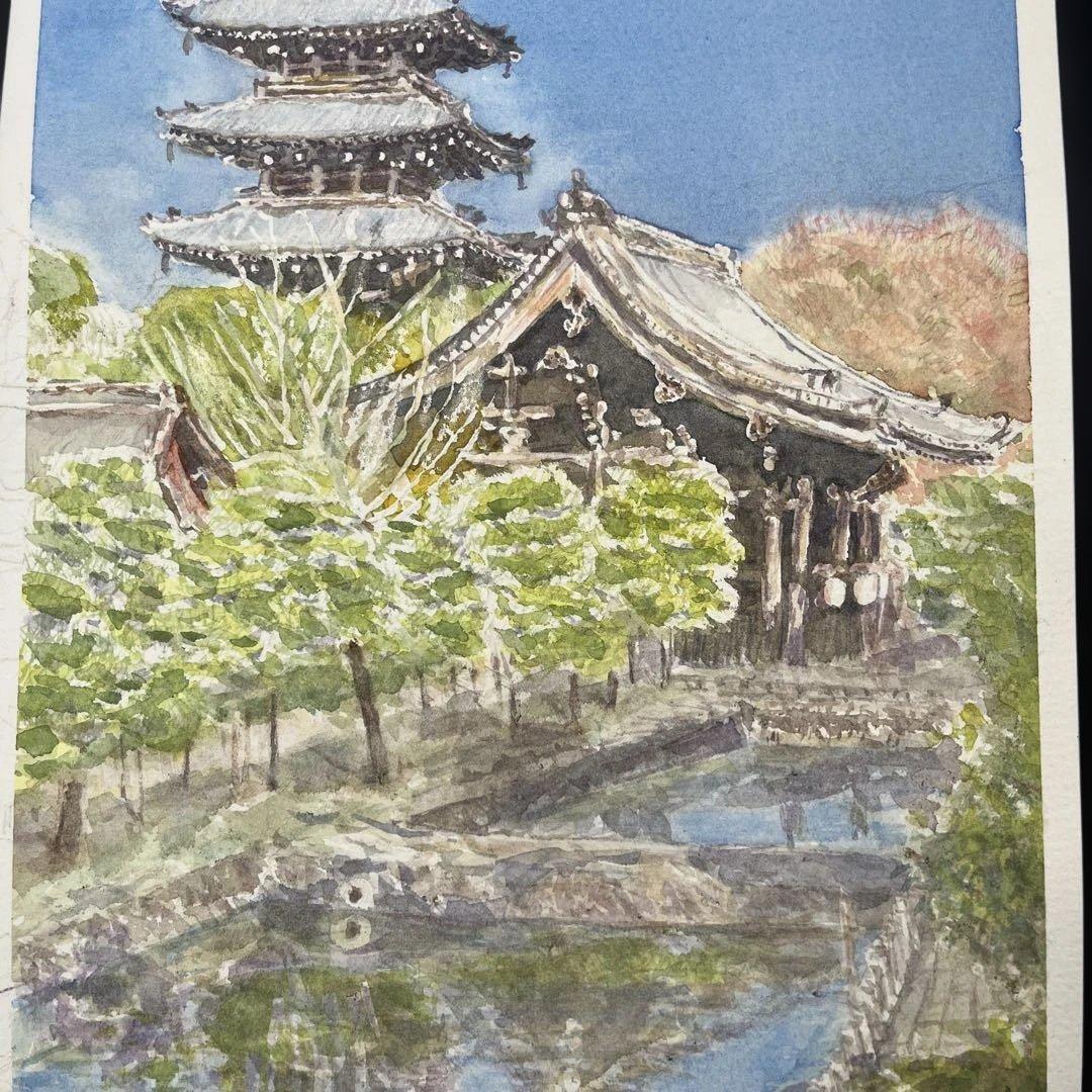 動画投稿中 F4 東寺 手描き水彩画 直筆原画 京都世界遺産 - メルカリ
