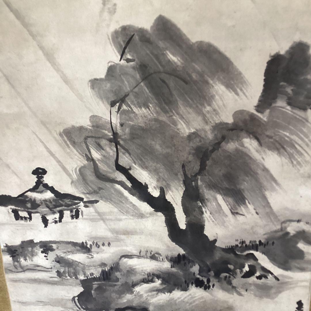 浦上玉堂筆　紙本掛軸　《嵐》極め有り　軸先良品　鑑識桐箱　掛軸一幅　模写　228