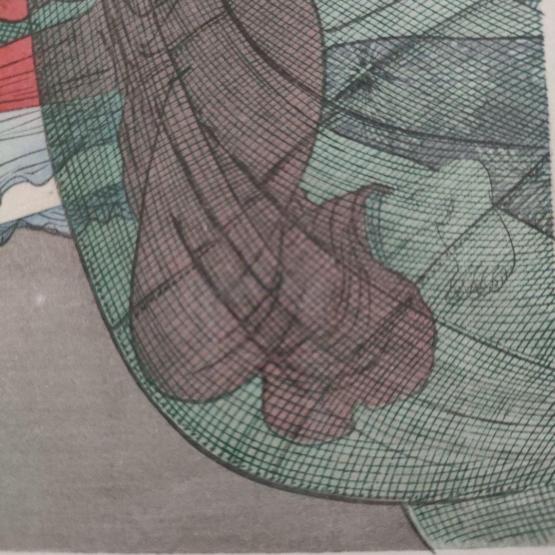 歌川国貞（三代豊国）浮世絵木版画『吸い付け煙草』 落款は五渡亭国貞