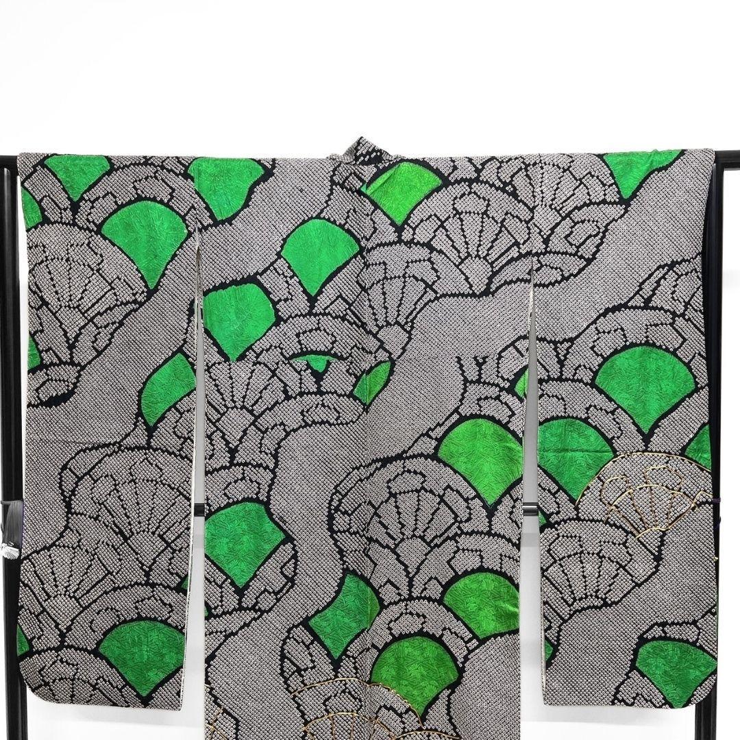 総絞り 金駒刺繍 扇 青海波 道長取り 振袖 成人式 着物 024a p