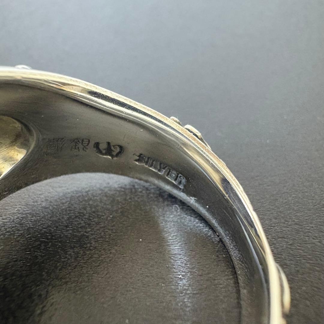 彫銀　ヘマタイトリング　シルバーリング　約22号　装飾　レア