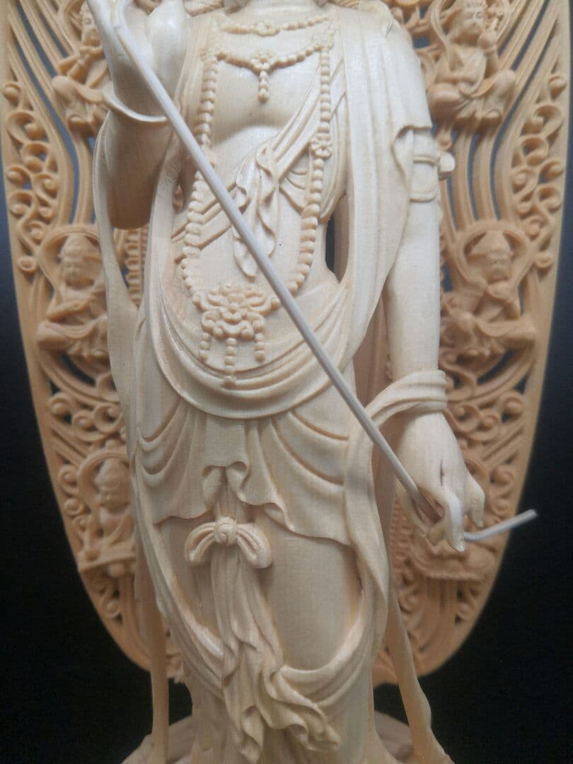 修縁堂】仏像 阿弥陀三尊 日光菩薩 観音菩薩 八角蓮華丸台座 木彫り