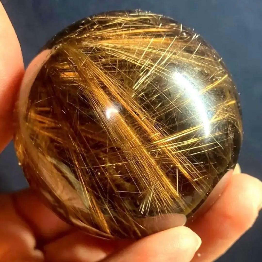 超絶綺麗✨64mm ゴールドルチルクォーツ丸玉スフィア金針水晶