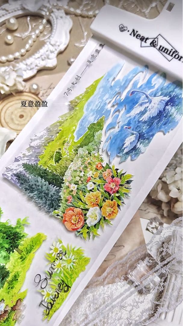 8573】海外 マステ 5m巻売り PETマスキングテープ 夏景色