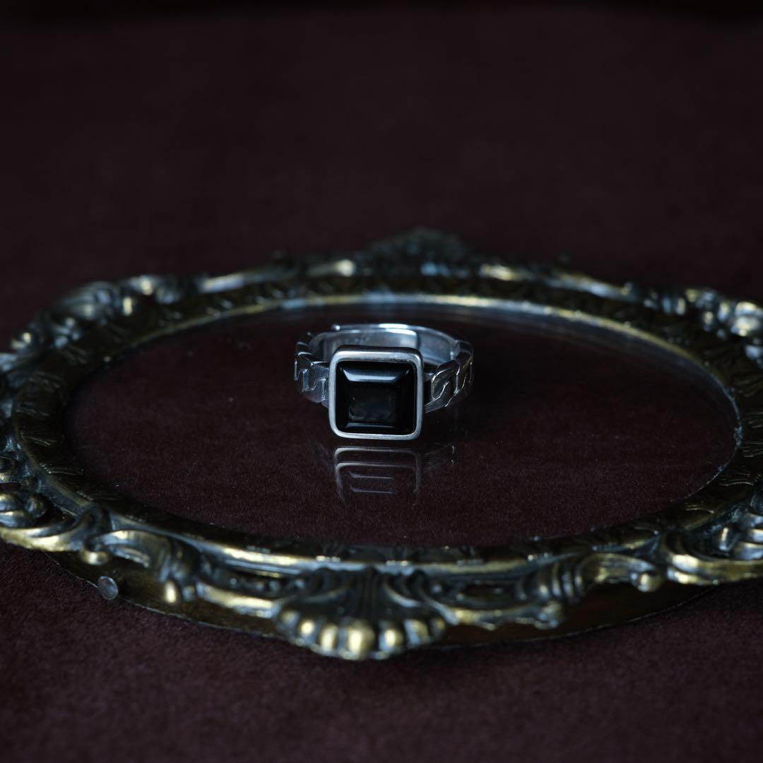 シルバー925 silver スクエアオニキスリング/軽研磨仕上げ/18号