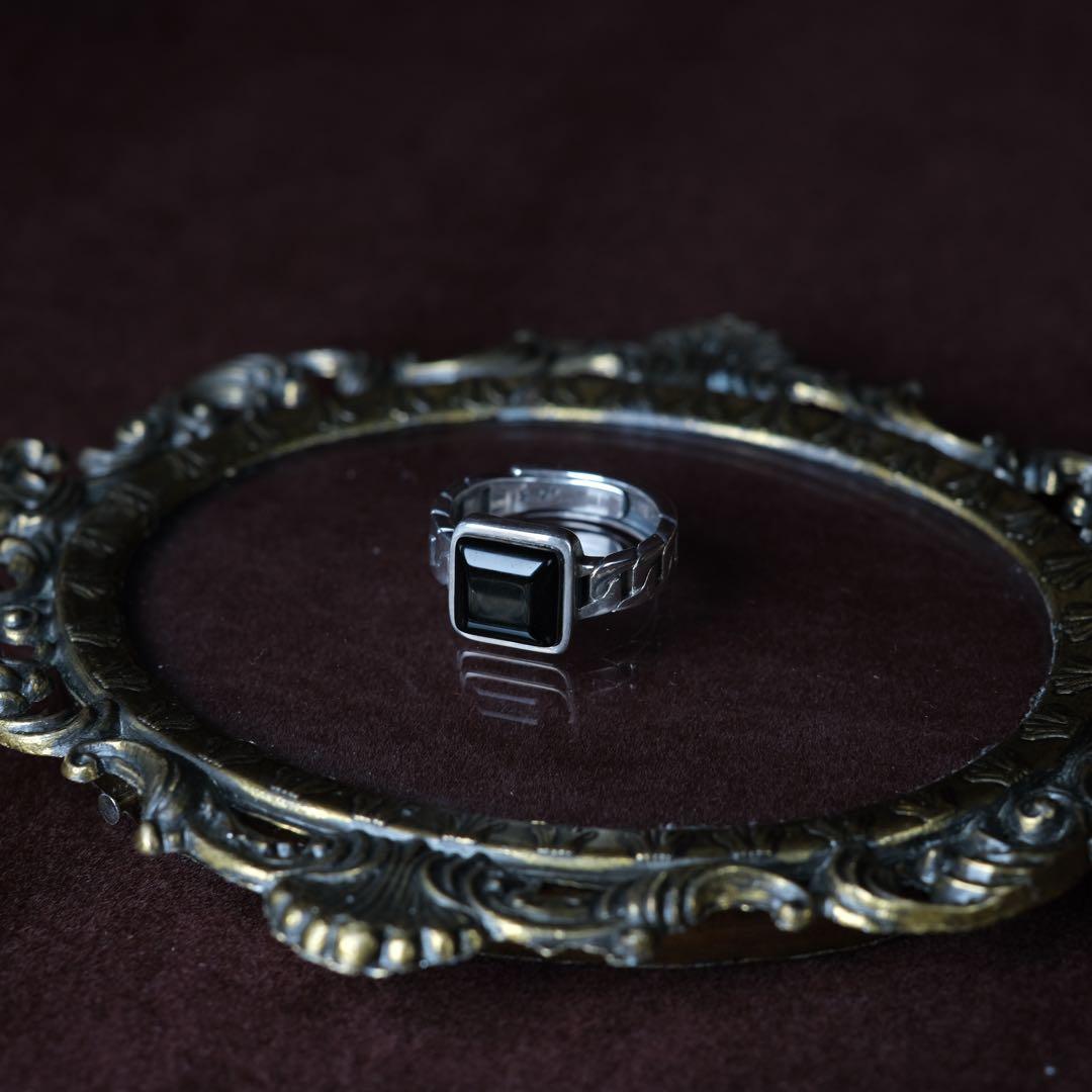 シルバー925 silver スクエアオニキスリング/軽研磨仕上げ/18号