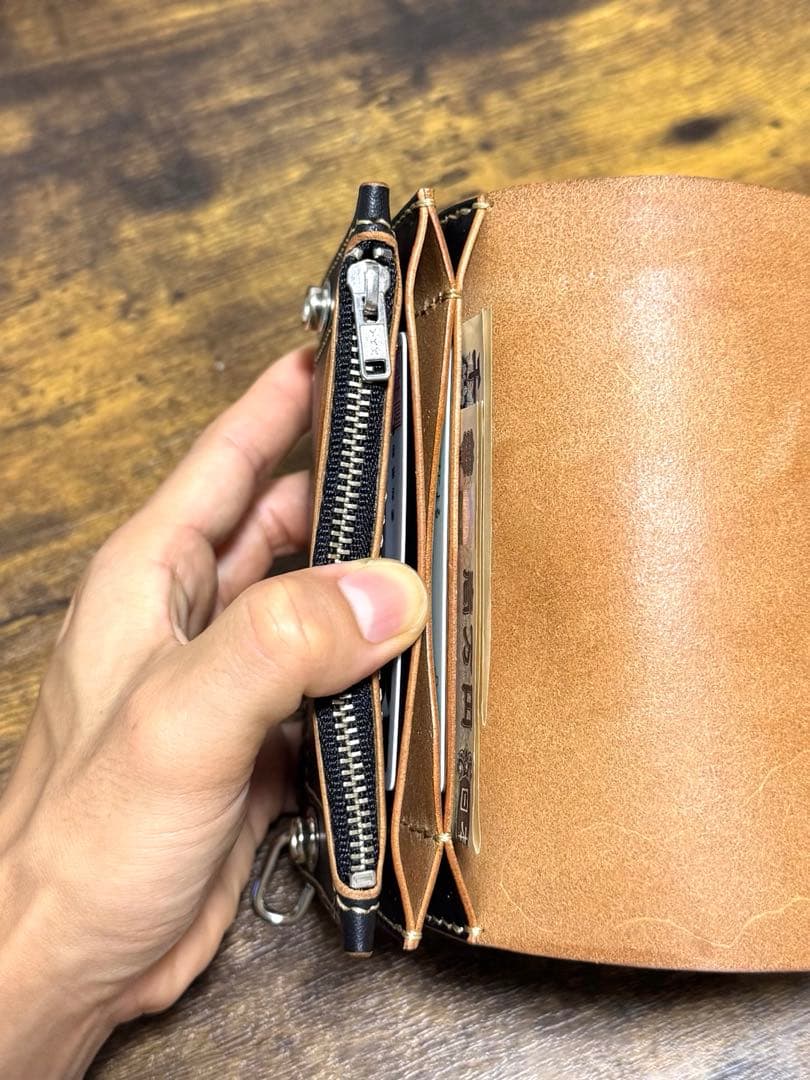 トラッカーウォレット　財布　栃木レザー　3層　茶芯　ミドルタイプ