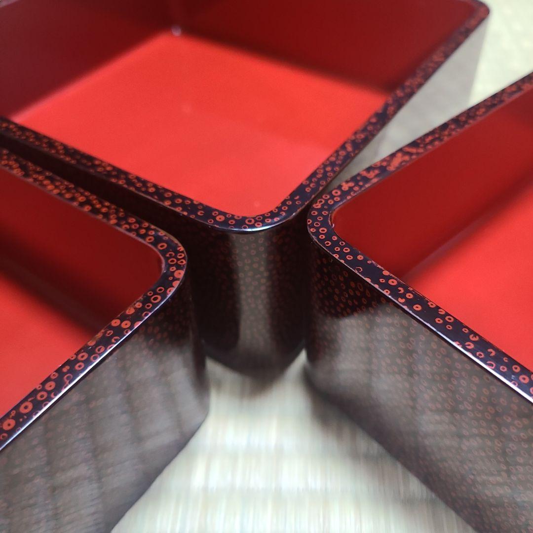 津軽塗　七々子塗　三段重　5.5寸　内朱塗　天然木　漆塗　小林漆器　紙箱