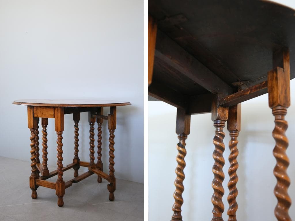 英国アンティーク木製ゲートレッグテーブル/ダイニング机バタフライ(89-263)