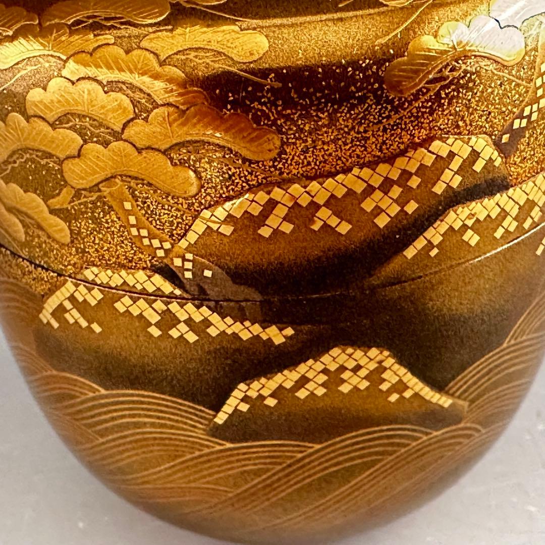 茶道具 岩松蒔絵 大棗 内梨地 山崎敏春 共箱 薄茶器 茶会 棚 豪華 金地