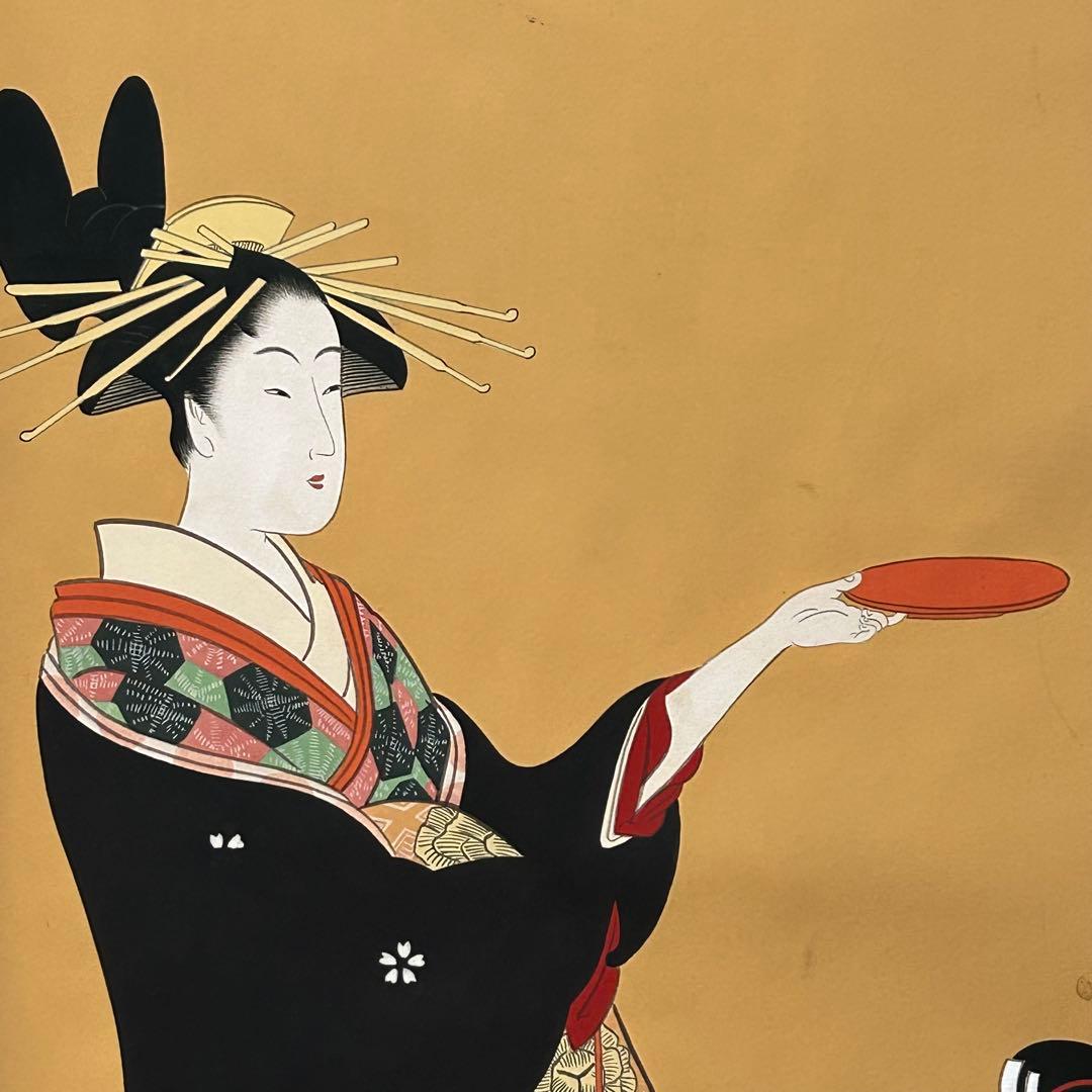 日本画 女性の姿 縦長 フレーム付き