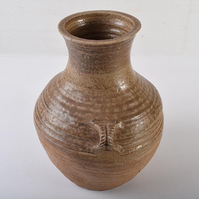 中国　褐釉　双耳壷　時代箱付　V　R8590B