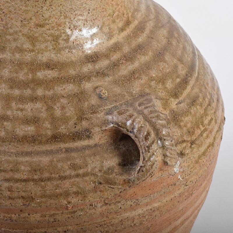 中国　褐釉　双耳壷　時代箱付　V　R8590B