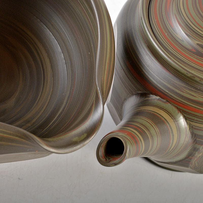 煎茶道具 常滑焼 小西洋平作 窯変泥 練込 茶器揃 共箱