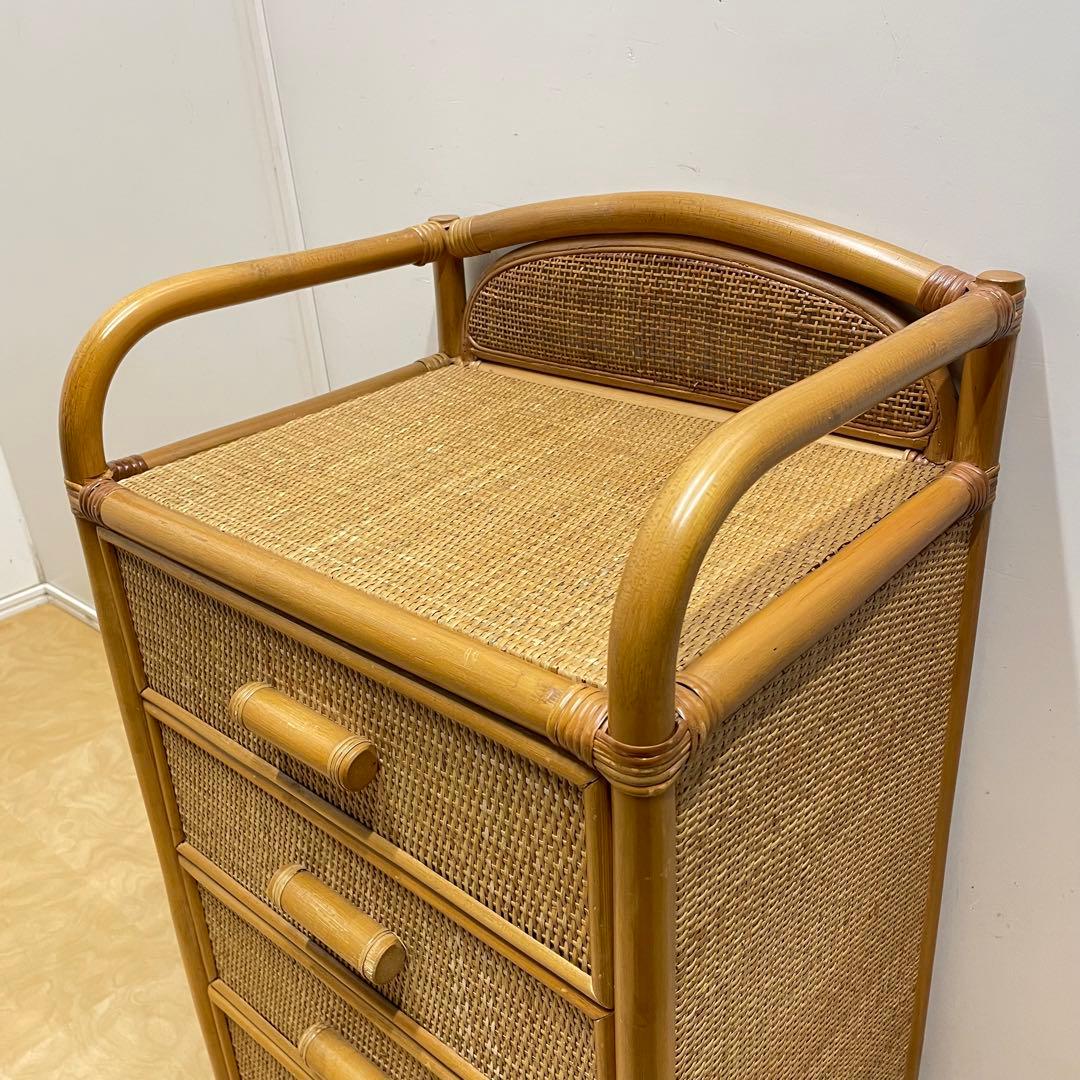 籐 ラタン 4段チェスト④ 引き出し 収納 タンス 箪笥 電話台 ビンテージ