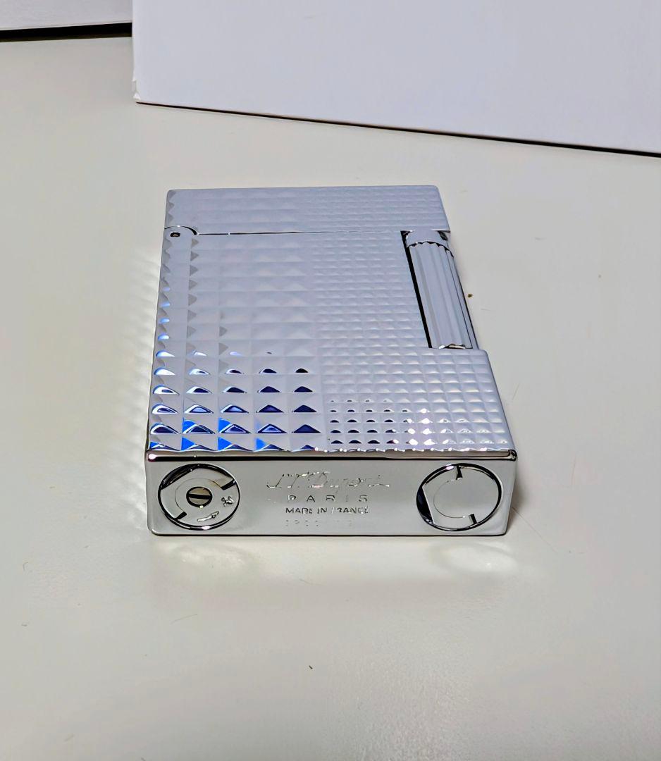 シルバー ダイヤモンドカット パターン ガスライター本体　明朗開閉音