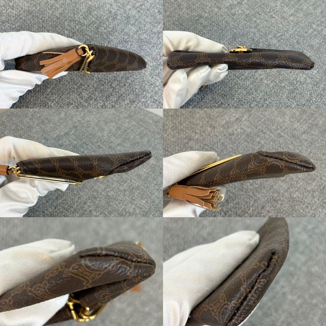 【極美品】セリーヌ 三角ケース マカダム 馬車金具ブラウン小銭入れ 182