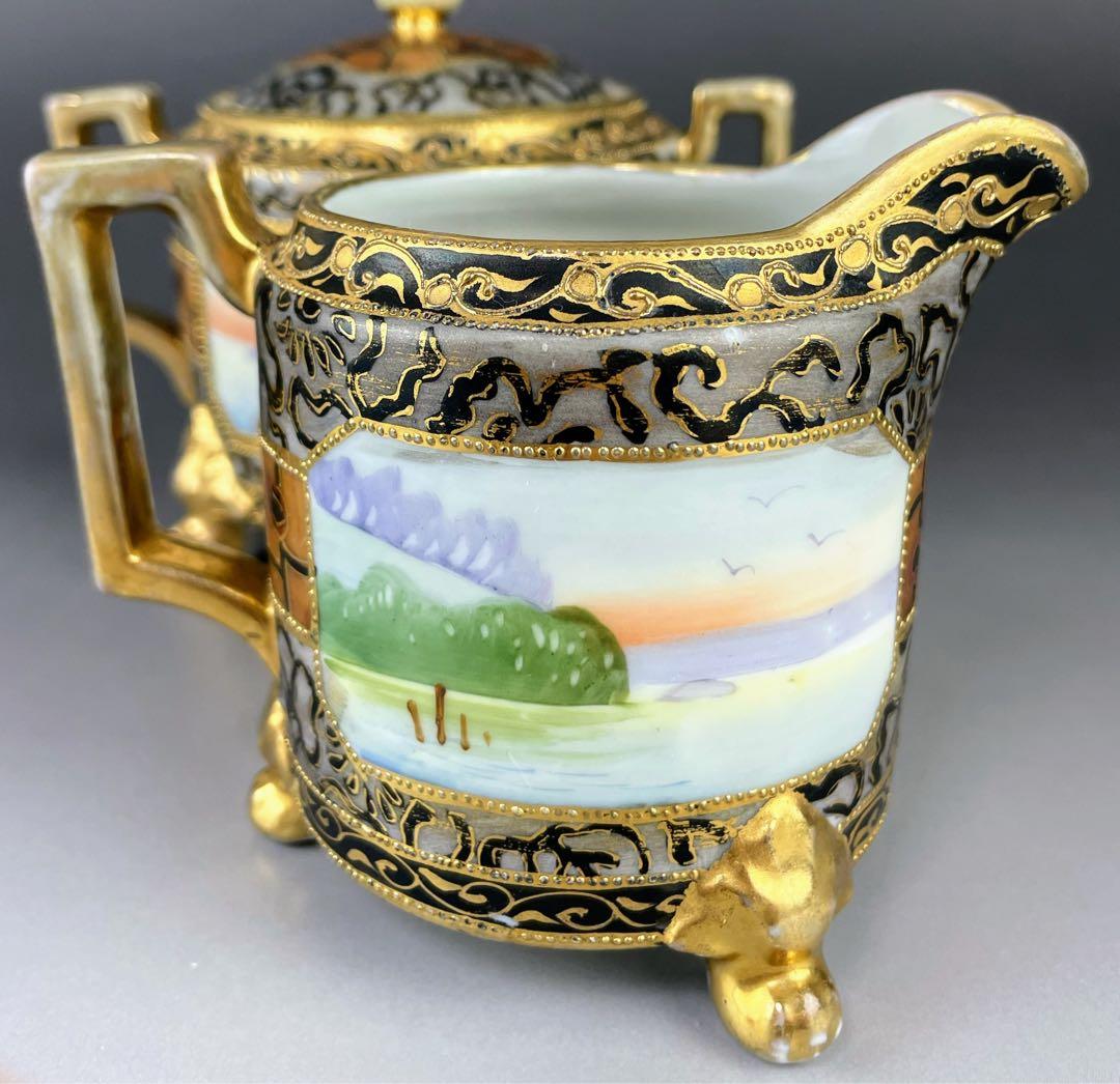 希少】オールドノリタケ アールヌーボー様式 風景紋 シュガーボウル