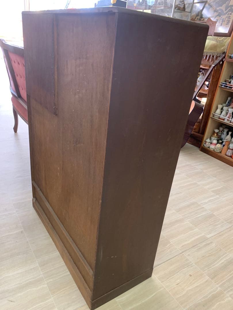 木製ガラス扉収納棚 和モダンな茶箪笥 虎斑模様 黒柿 アンティーク家具