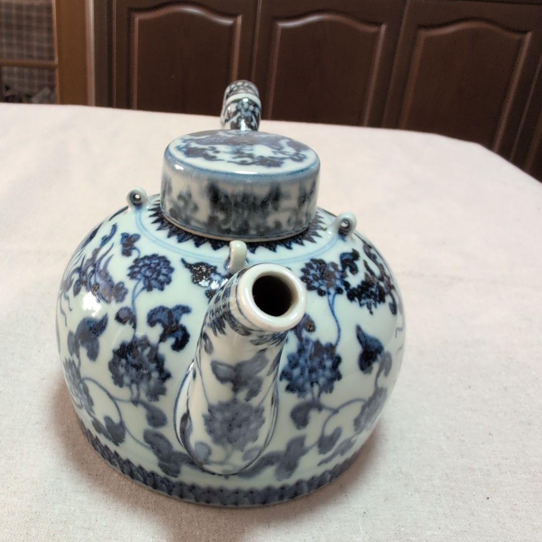 茶道具 染付水次 鳳凰 唐草紋