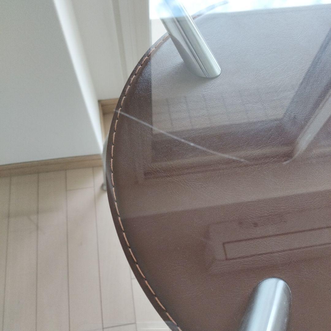 【テーブルのみ】ガラストップ　ダイニングテーブル　円形　ラウンド　ブラウン