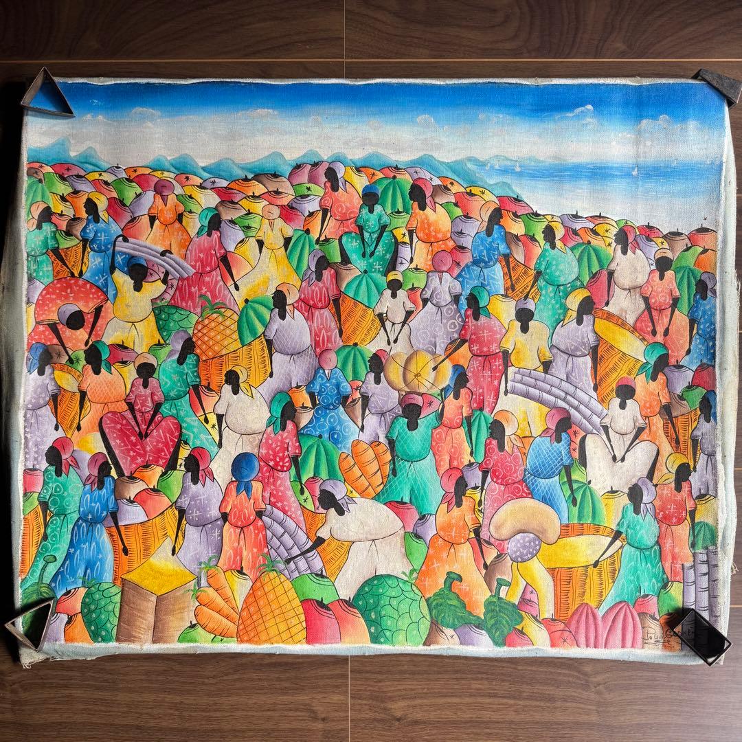 ハイチアート】絵画 マーケット サイン有り ハイチアン ヴィンテージ