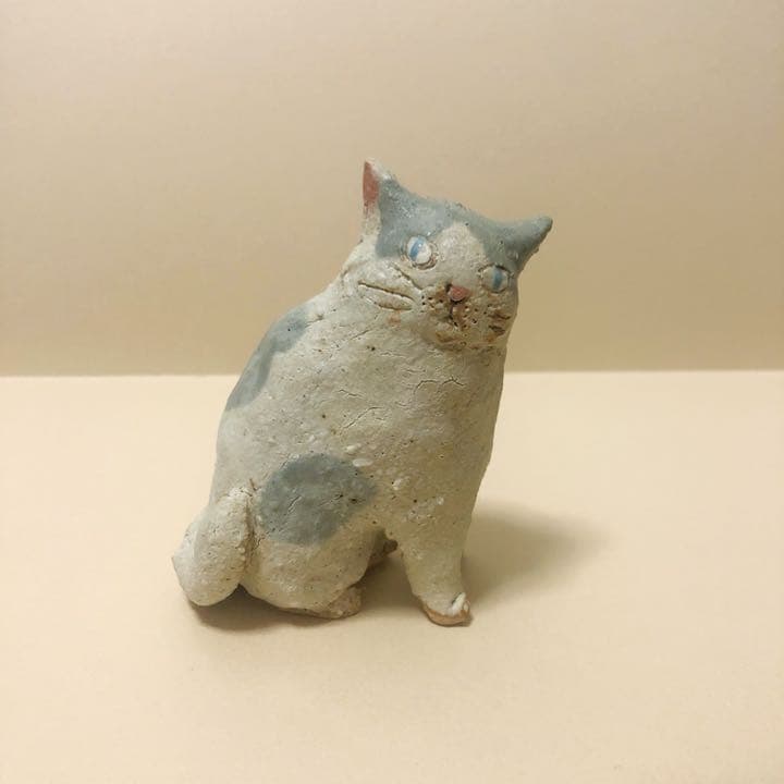 前川幸市 猫の置物 大きめのオブジェ 幸生窯 前川幸市 猫の