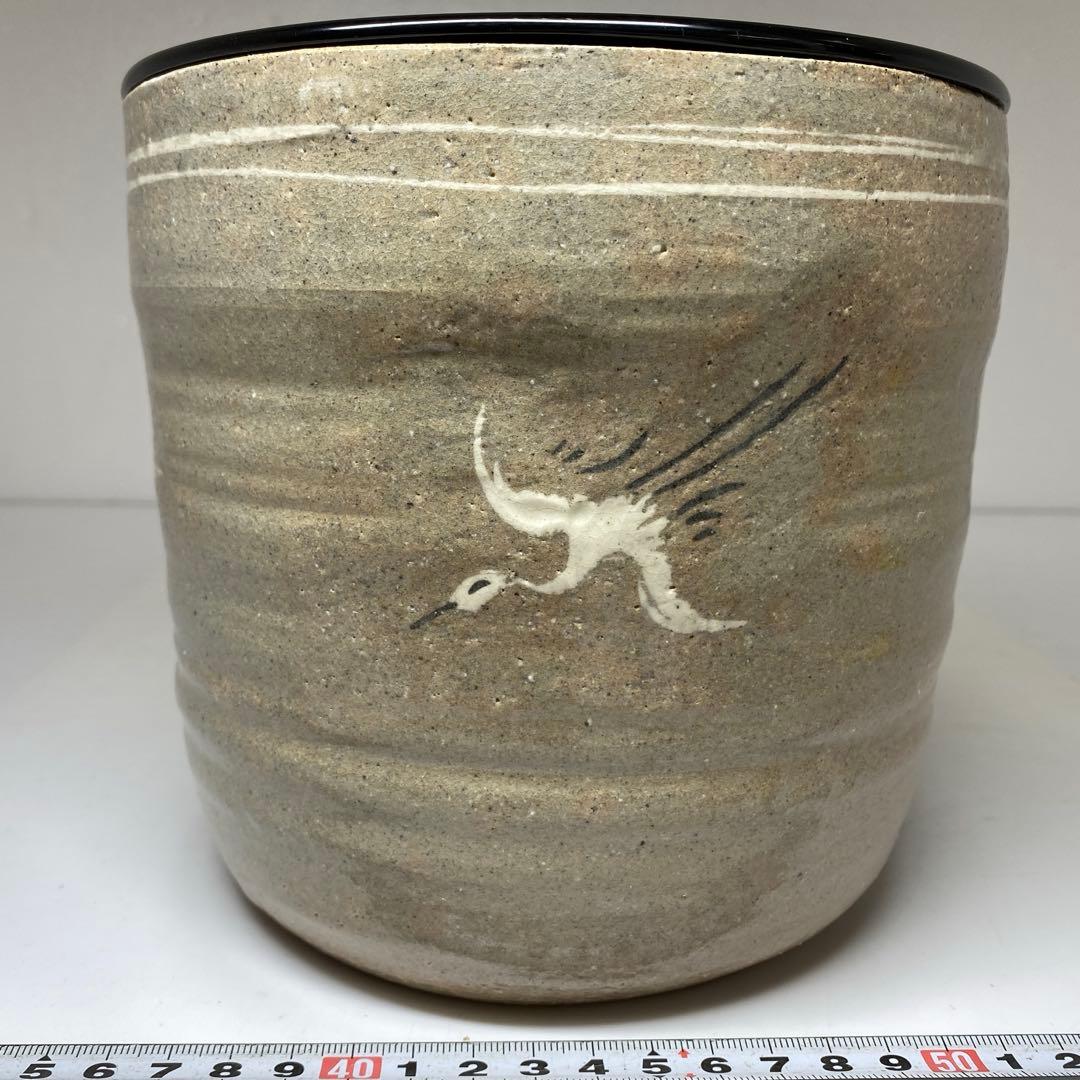 ☆茶3 廣州窯　白泥象嵌　水指　高さ約16cm 東N7-1025②