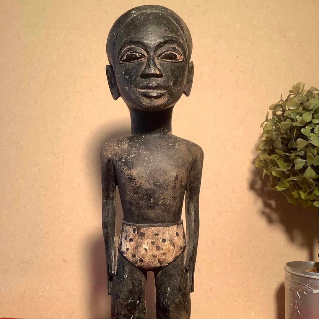 19世紀・コートジボワール「木彫・少年像」アフリカ・民族人形・コロン