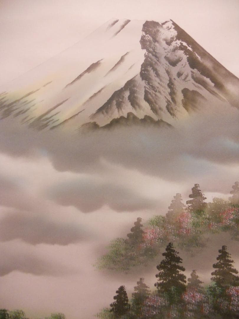 掛け軸 万峰 作 春山水 絹本 希少 軸装 茶道具 掛軸 美品 です。