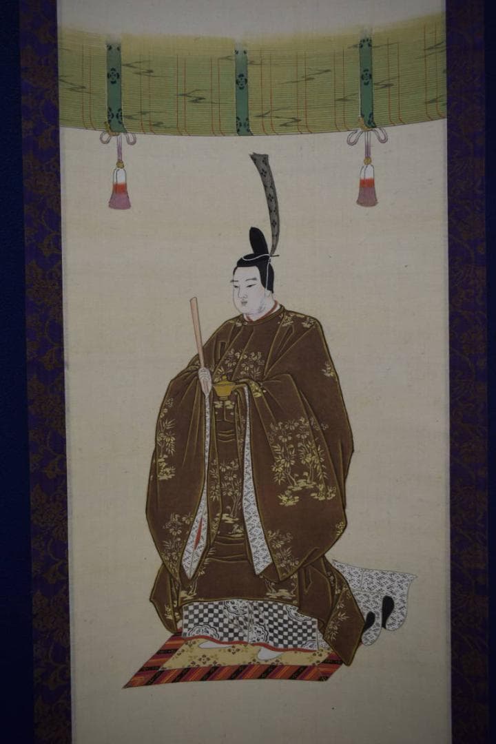 真作/鬼頭道恭/聖徳太子像図/人物図/杉共箱付/布袋屋掛軸HJ-698