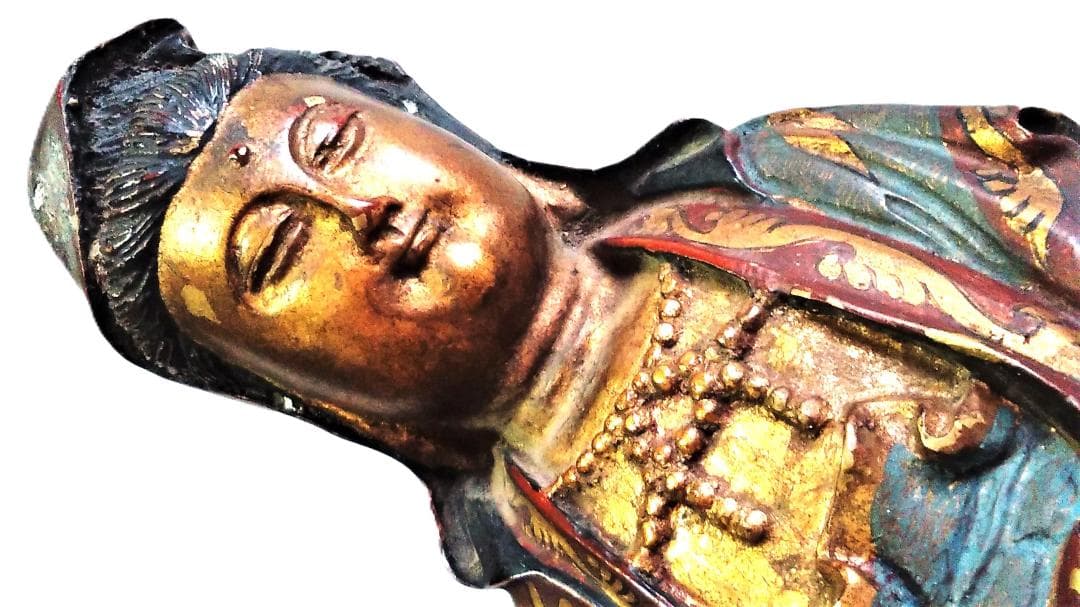 【 明治龍乗観音（騎龍観音) 】　49.8ｃｍ　金彩色絵真鍮像